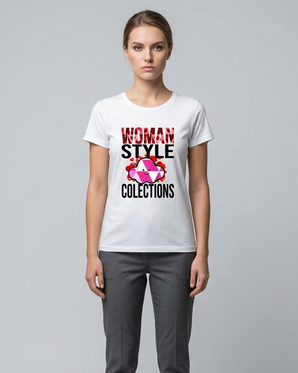 Polera Polo Mujer cuello redondo manga corta.