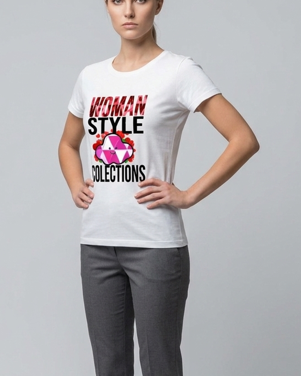 Polera Polo Mujer cuello redondo manga corta.